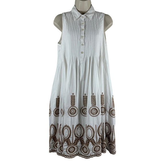 Emma G Women's Dress White 100% Cotton Pintuck Eyelet Lined Collard Midi Size M - Picture 1 of 11